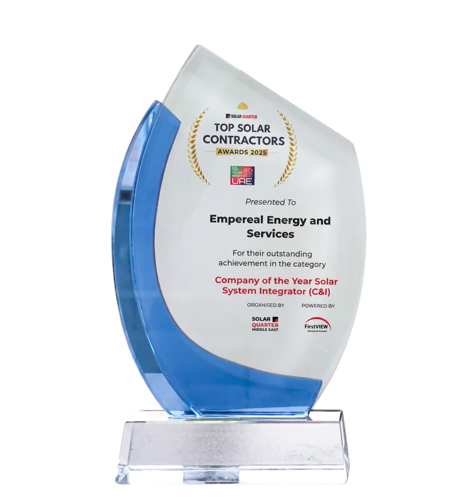 Top Solar Contractors Awards 2025 trophy for Company of the Year in Solar System Integration